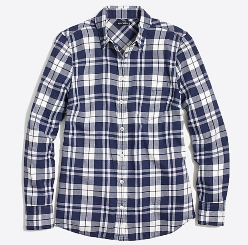 J. Crew Mercantile Blue White Plaid Long Sleeve Button Front Shirt Size Medium